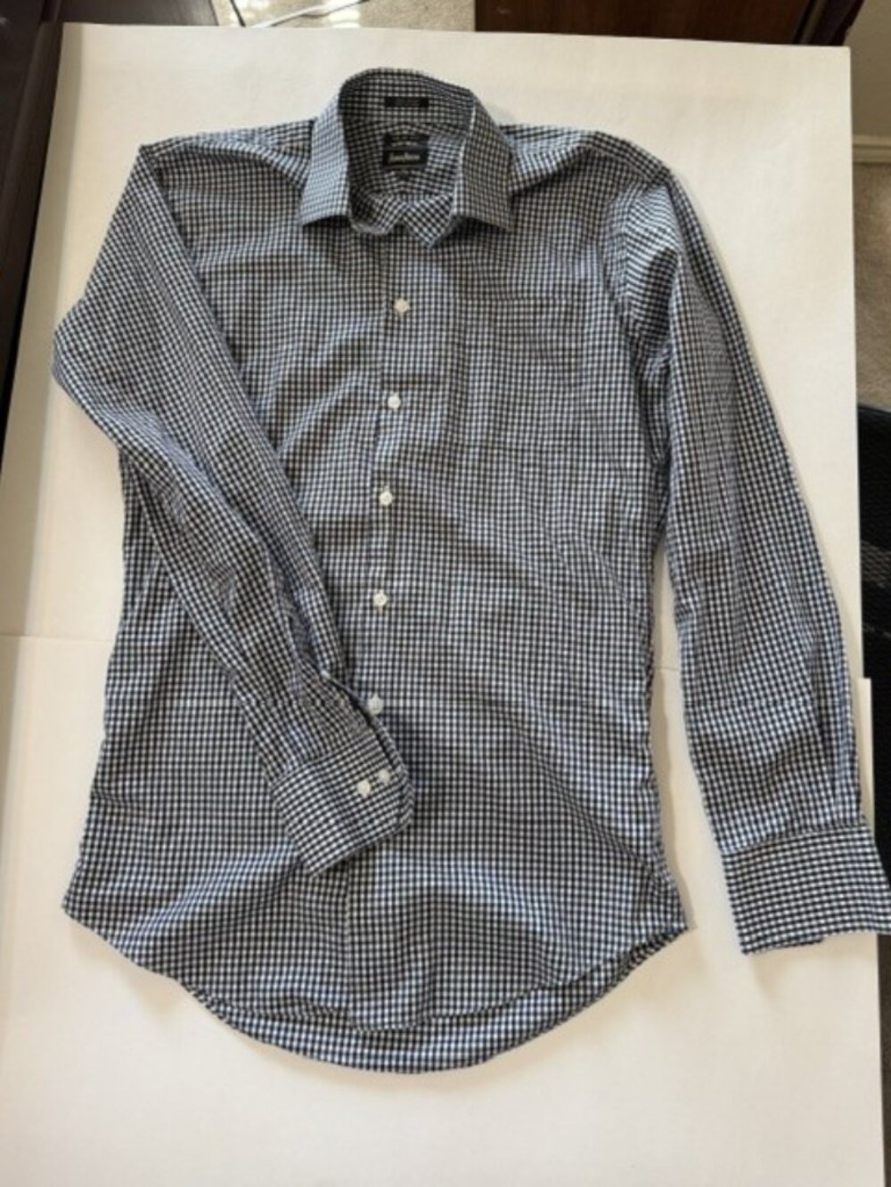 Neiman Marcus Men's Trim Fit Gingham Check Dress Shirt, Size 15 34/35